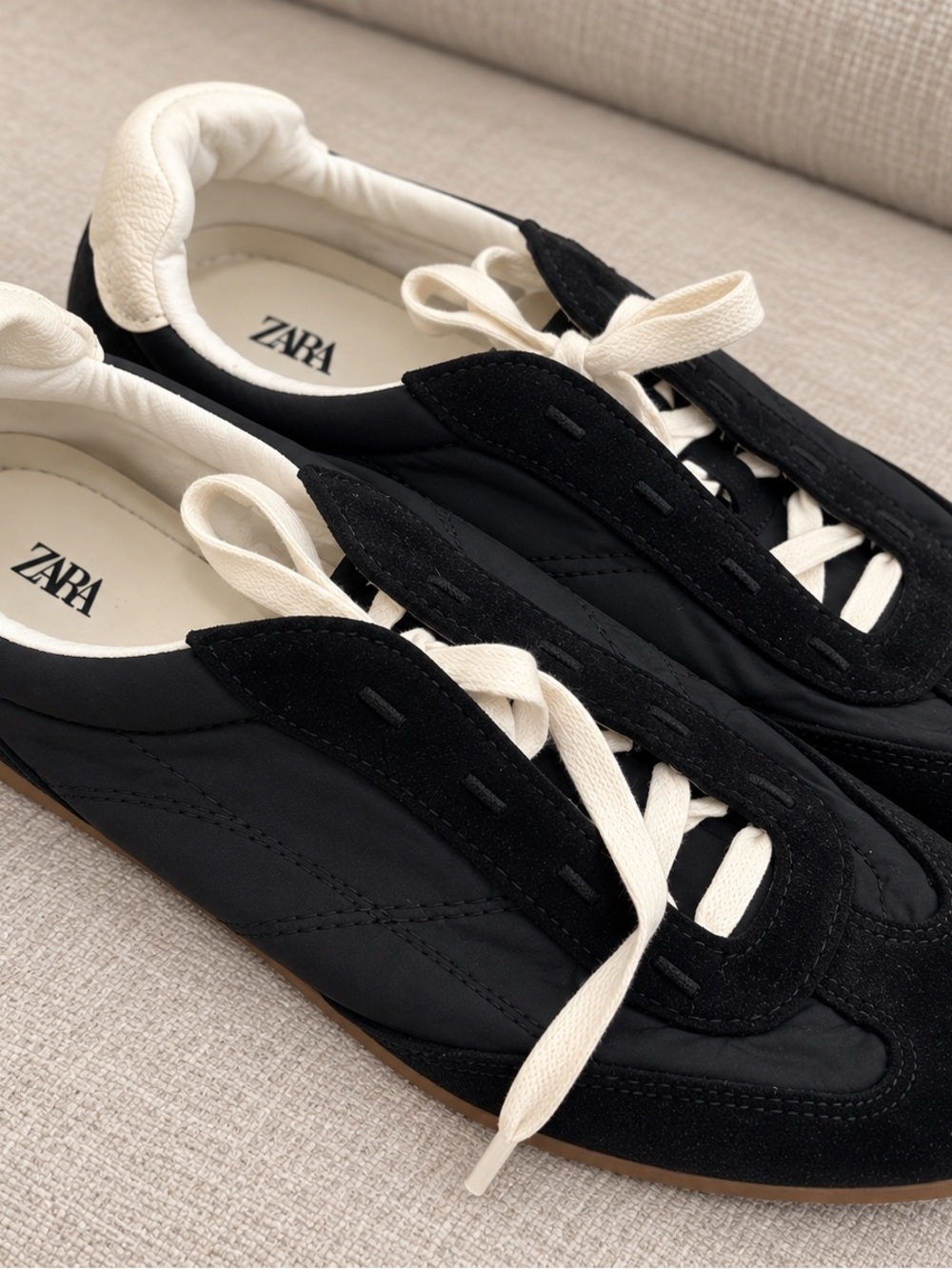 Zara Black Sneakers with Cream Laces